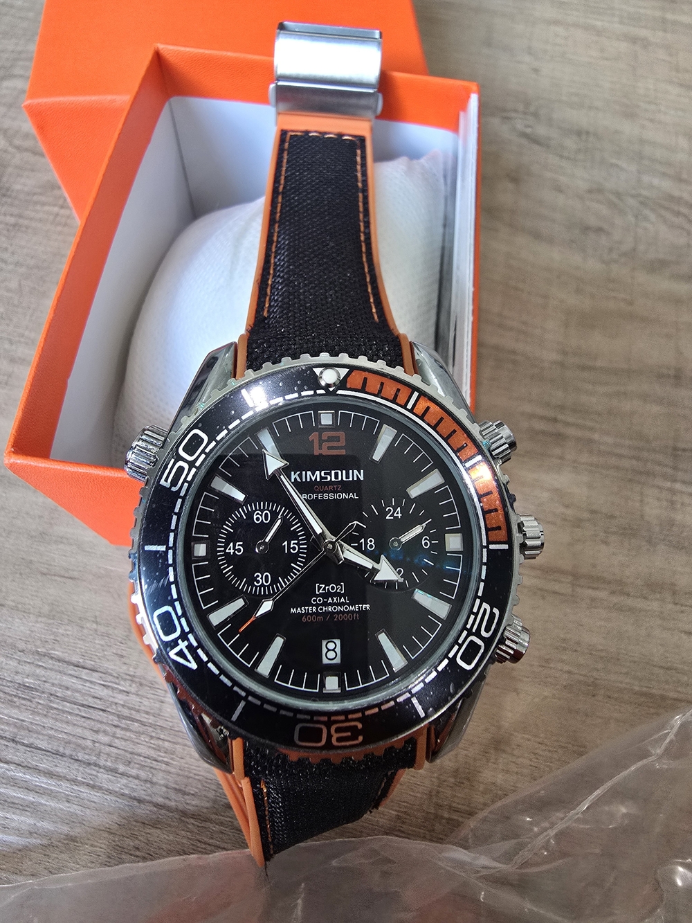 Kimsdun Professional Chronograph Watch - Black & Orange
